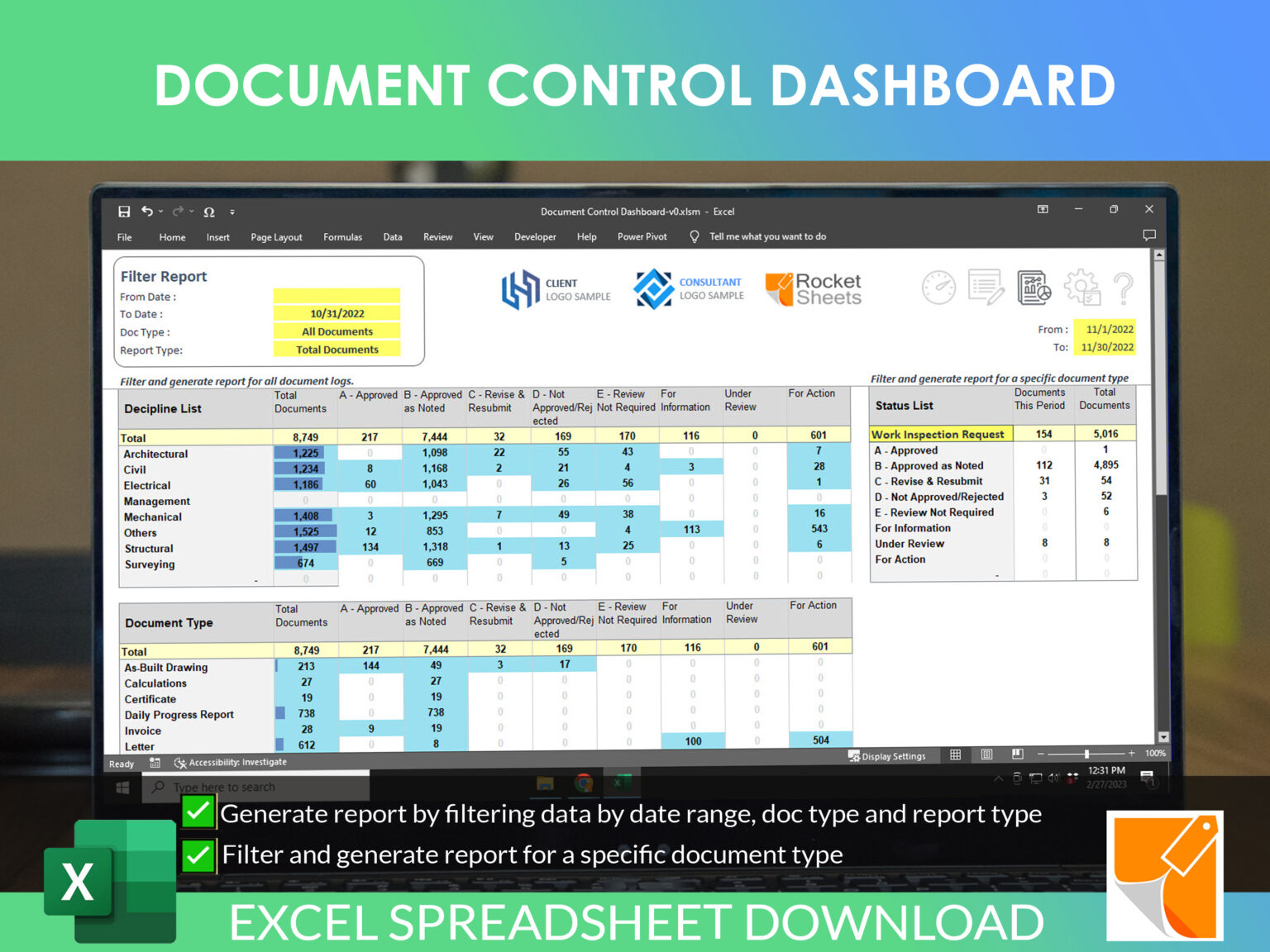 Document Control Dashboard Rocket Sheets