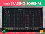 Stock Trading Journal Excel template by RocketSheets displaying statistics for traded symbols, including a summary of profitable versus non-profitable trades and detailed profit metrics for top and bottom performing stocks.