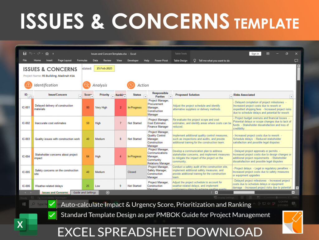 Issues and Concerns Template - Rocket Sheets